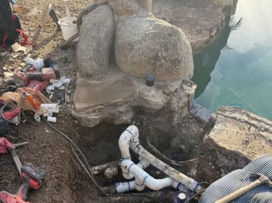 Underground pool plumbing leak exposed after sonar confirmation