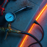 Pressure testing equipment used to diagnose pool plumbing leaks in Mesa