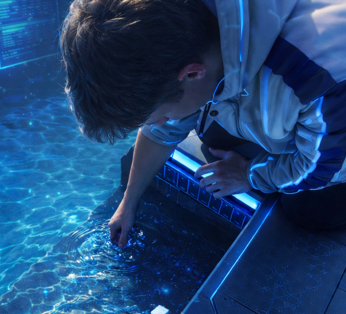 Dye testing around pool skimmer to identify water leak in Mesa Arizona