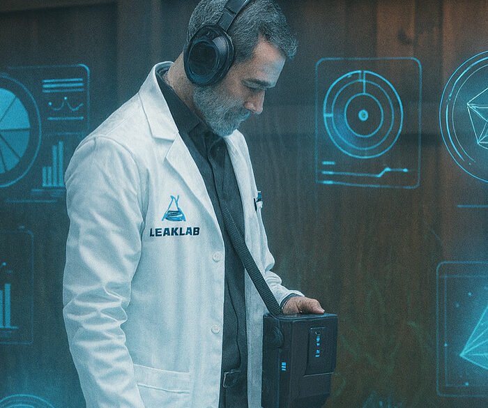 Acoustic sonar equipment used for underground pool leak detection in Mesa Arizona