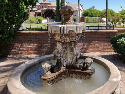 Architectural fountain plumbing inspected for water loss