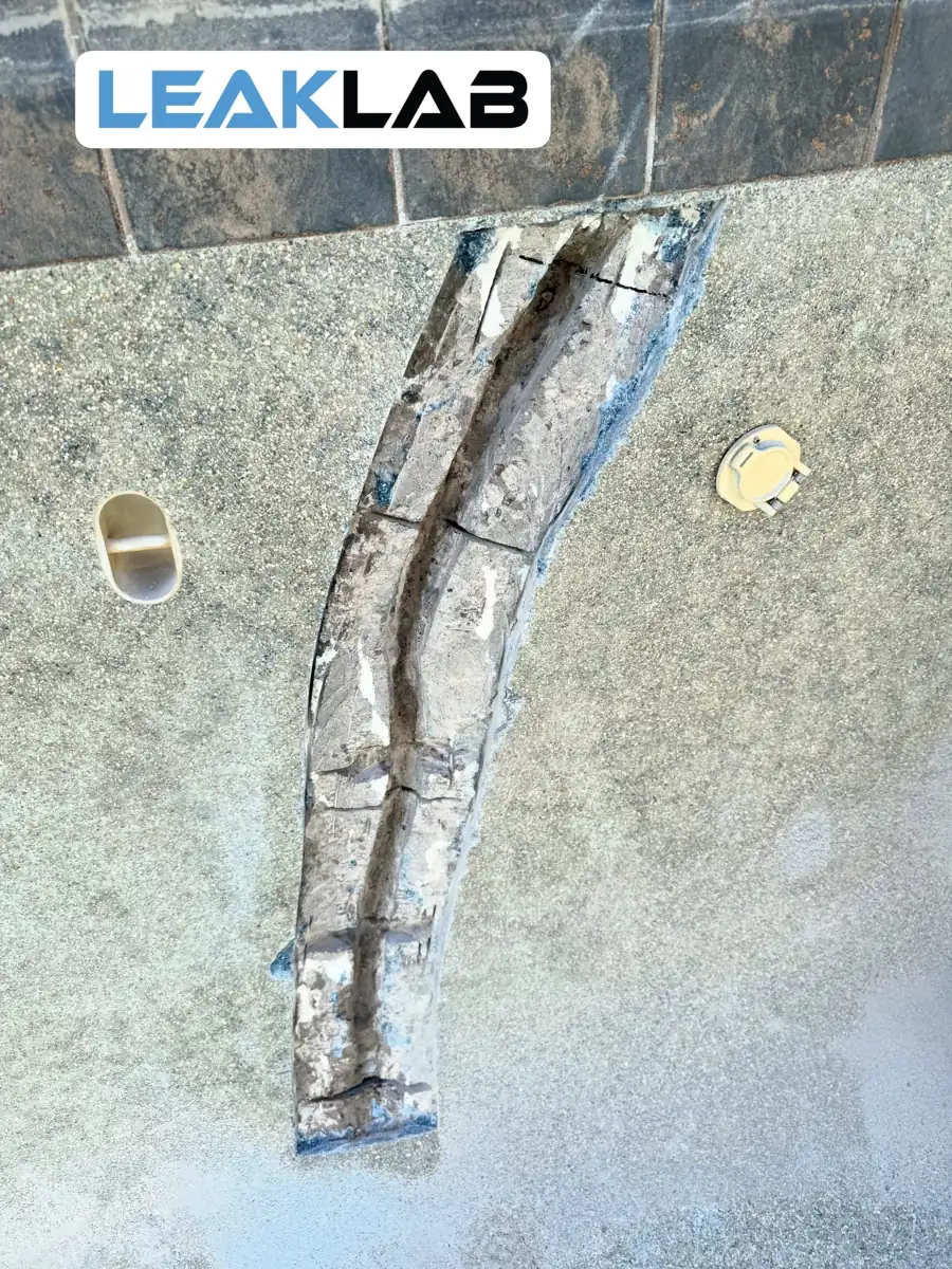Pool wall crack chased out along its full length before stapling